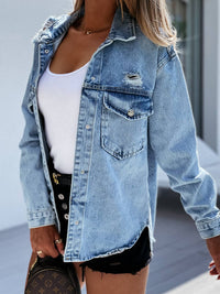 Washed ripped long sleeve denim jacket