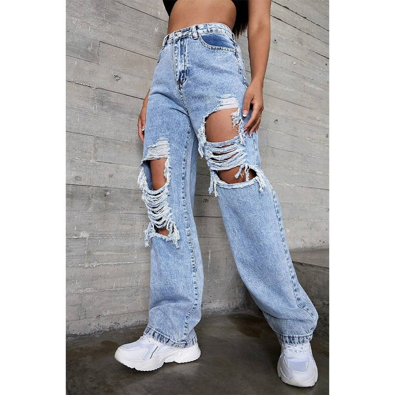 Women Ripped Cowboy Jeans