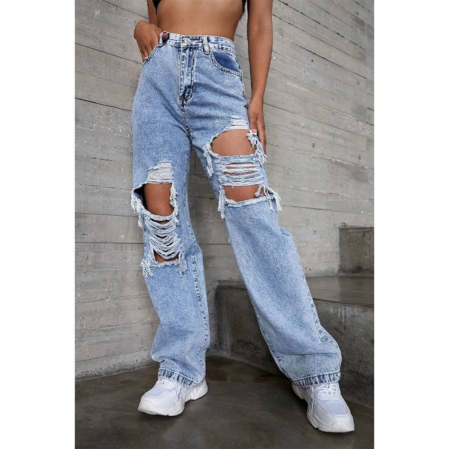 Women Ripped Cowboy Jeans