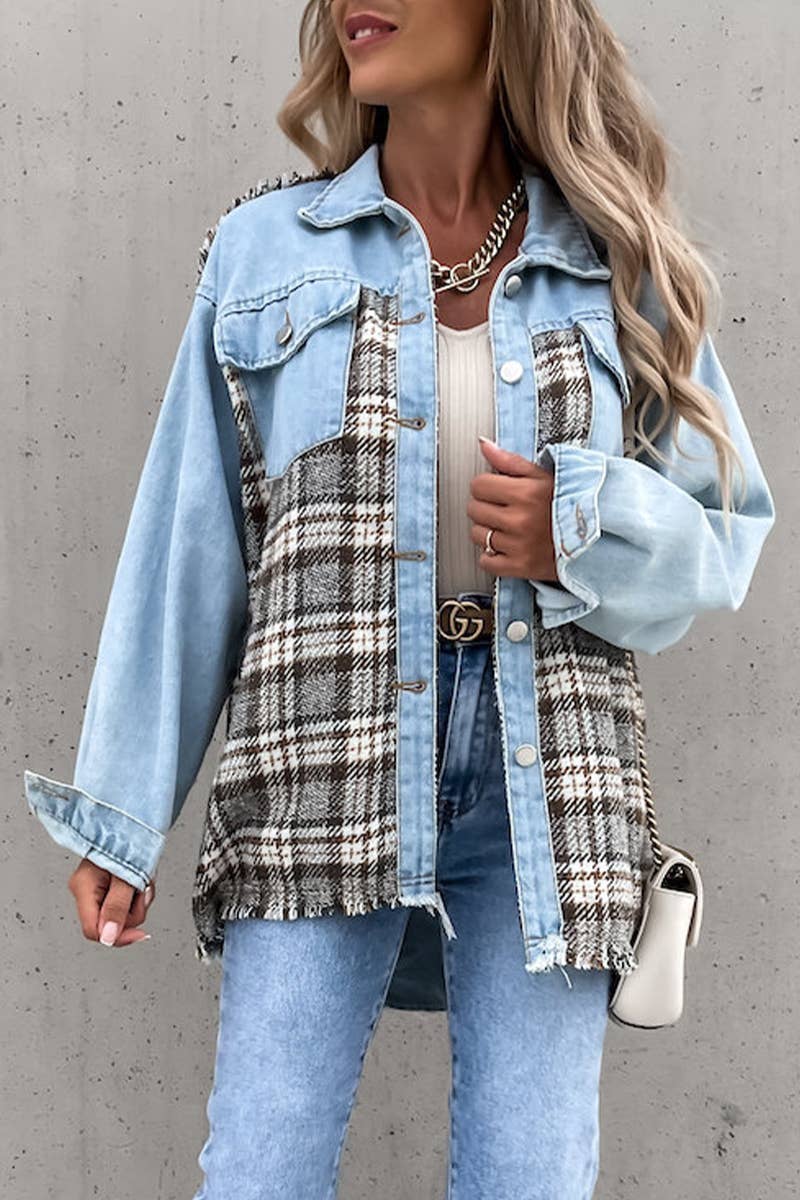 Women's Denim Patchwork Plaid Jacket