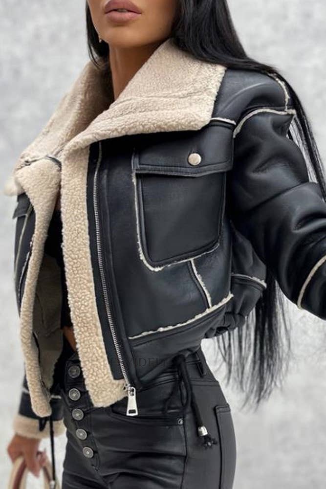 Faux Leather Sherpa Jacket